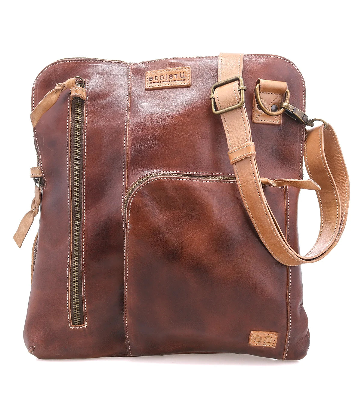 Trestles Clothing Company Bed Stu Aiken convertible brown leather crossbody bag with exterior zip pockets